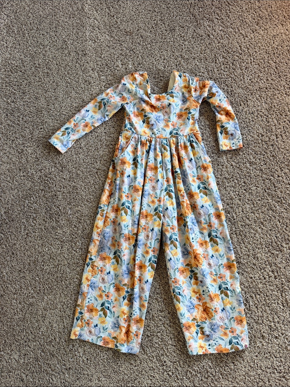 Girls Floral Long Sleeve Jumpsuit - Yellow Floral